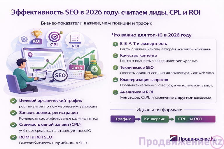 Эффективность SEO в 2026 году: как считать лиды, CPL и ROI, а не позиции