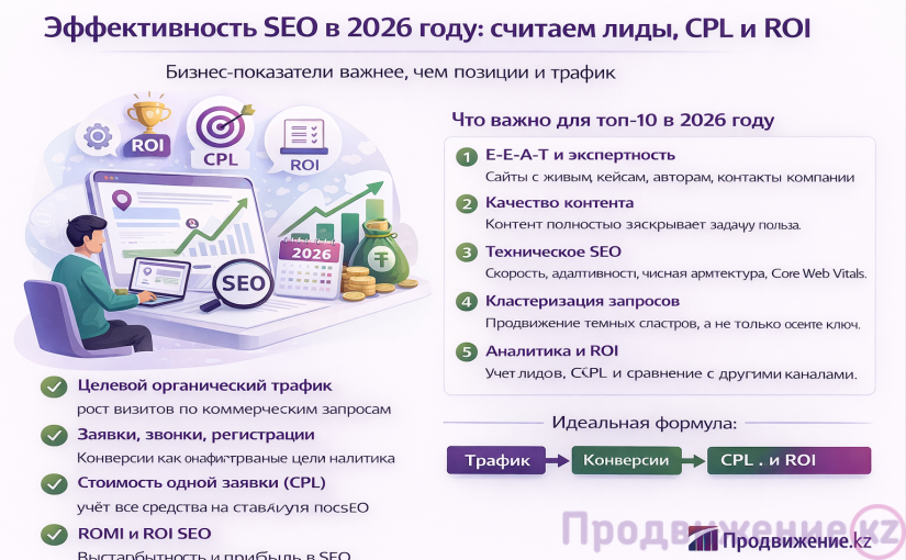 Эффективность SEO в 2026 году: как считать лиды, CPL и ROI, а не позиции